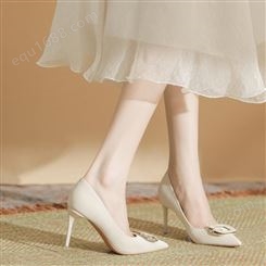 H893-7纯色尖头高跟鞋女羊皮垫细跟夏季女鞋浅口小清新单鞋外穿女